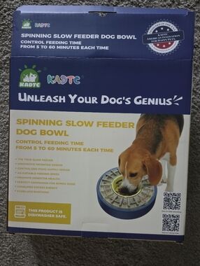 1 - T.J.Maxx Blue and Yellow Spinning Slow Feeder Dog Bowl